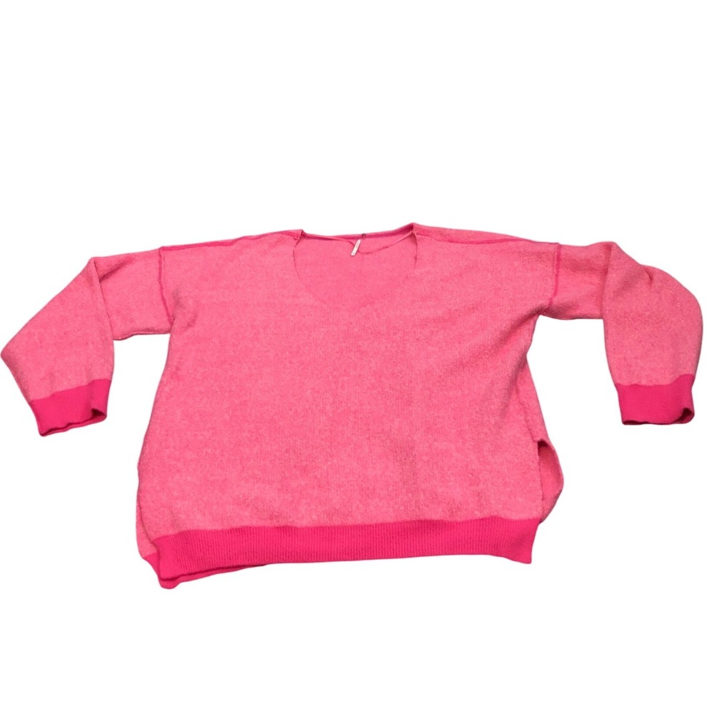 Free People Sweater Weather V Neck Size M Hot Pink Oversized Slouchy Boho Cozy